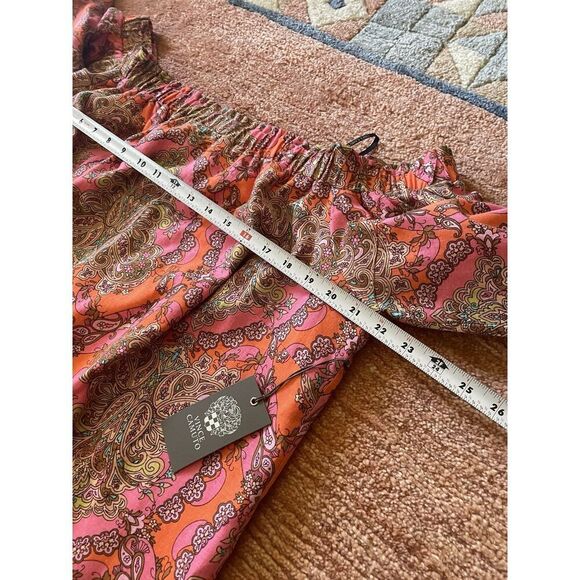 Vince Camuto Off Shoulder Puff Sleeve Paisley Linen Dress Orange Pink 18W - Picture 6 of 10